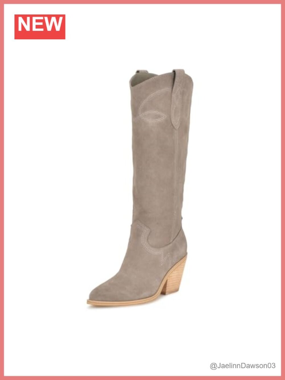 Suede Pointed Toe Knee-High Boots with Stacked Block Heel and Pull-On Style